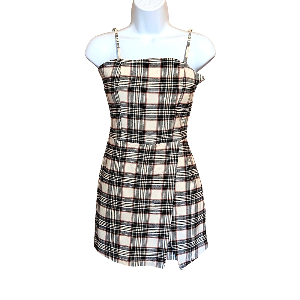 Plaid Strapless Romper - Black & Cream